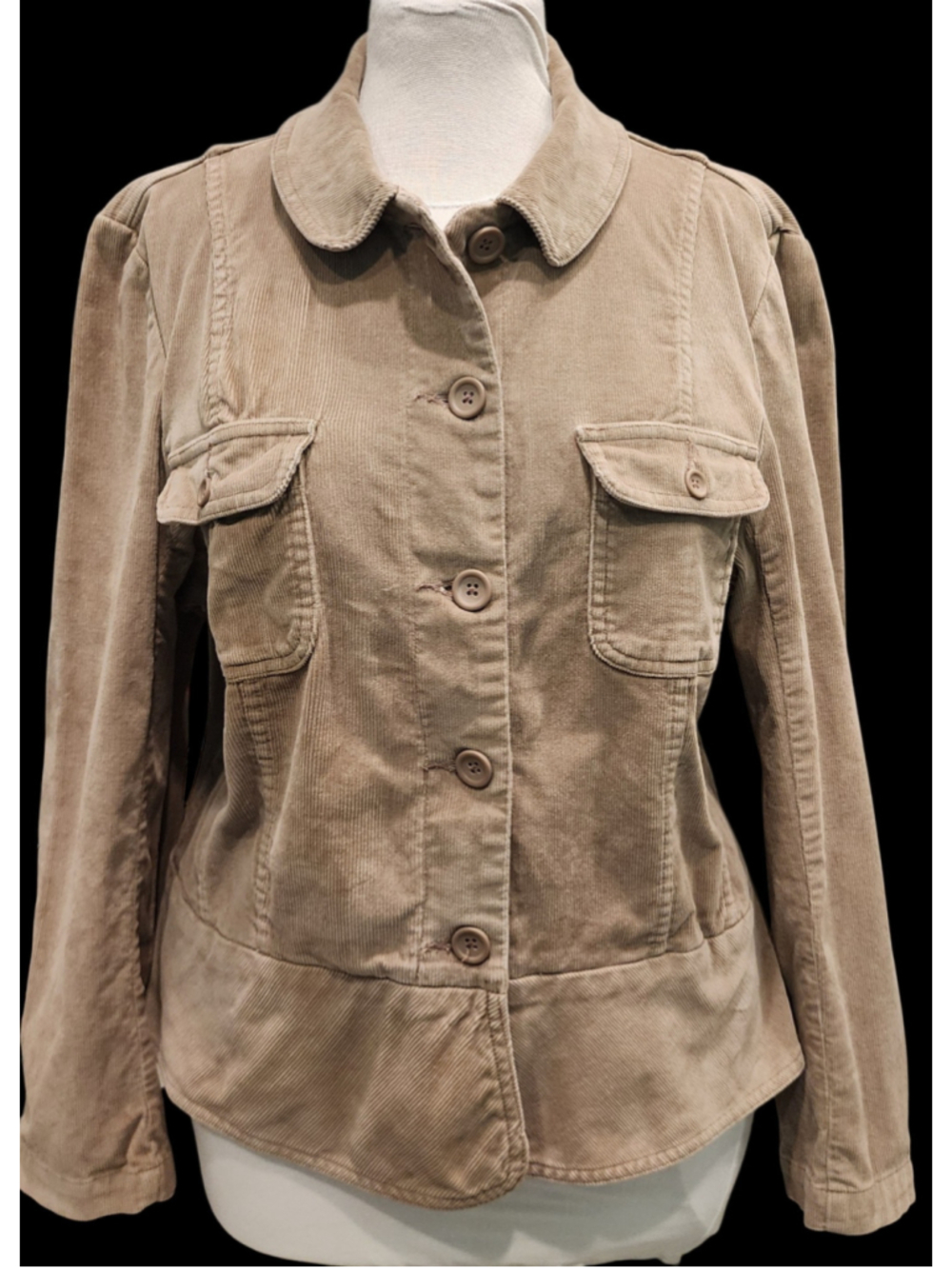 St. John's Bay Women’s XL Beige Corduroy Stretch Peplum Utility Jacket Button